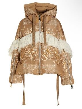 Like New Khrisjoy Bandana Fringe-Trim Puffer Down Hooded Coat